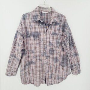 Talulah Women's Long Sleeve Button Down Shirt Plaid Tie Dye Bleach  Size S